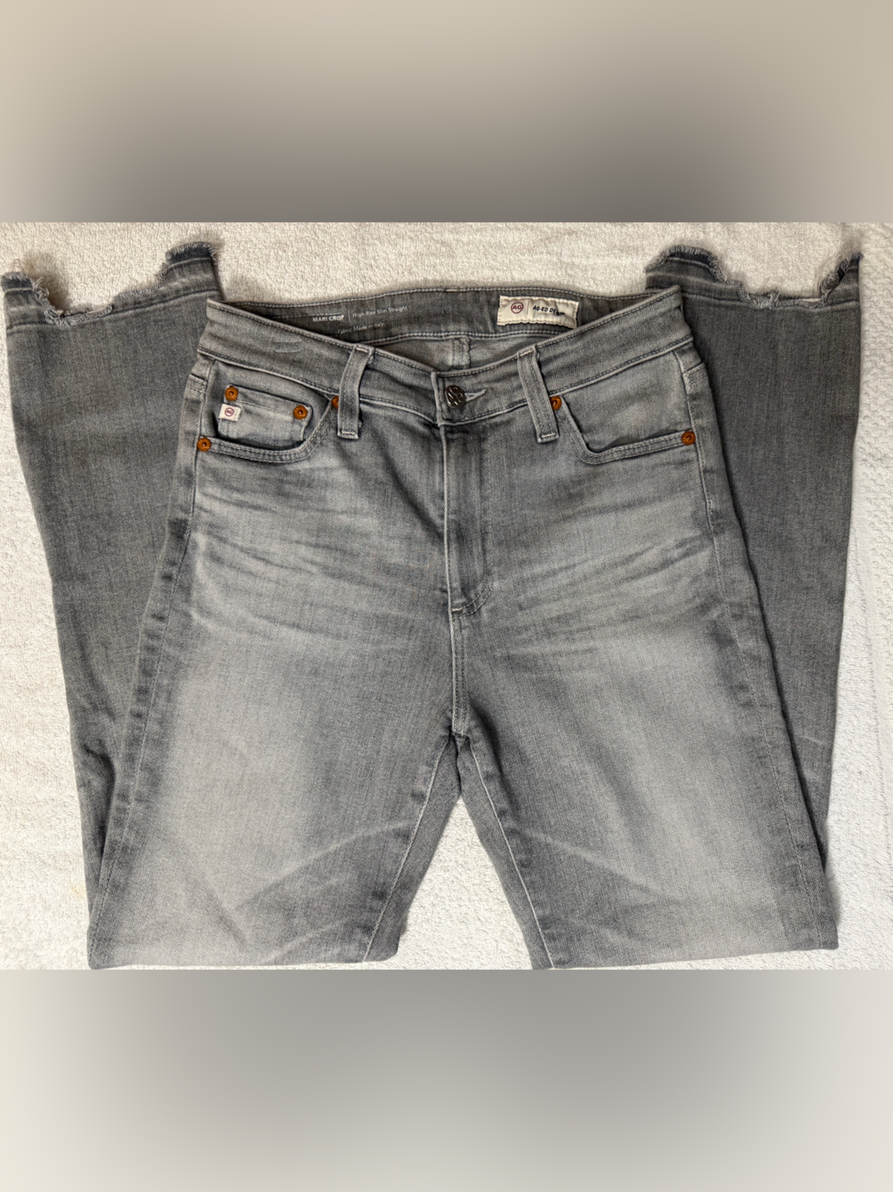 Ag Adriano Goldschmied Mari Crop High-Rise Slim Straight Jeans Frayed Italian